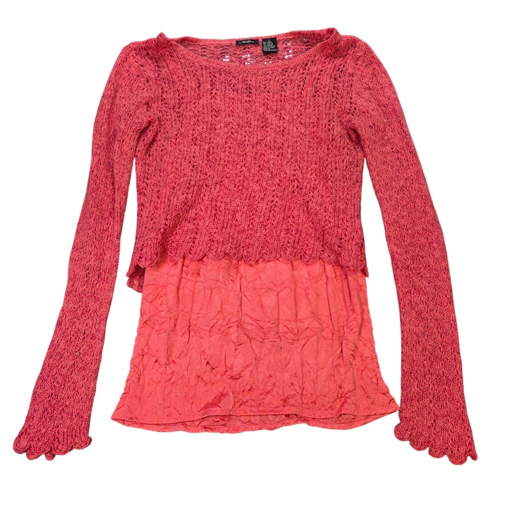 Maurices Mohair Blend Open Knit Scalloped Sweater Cami Set Women's Size L Pink